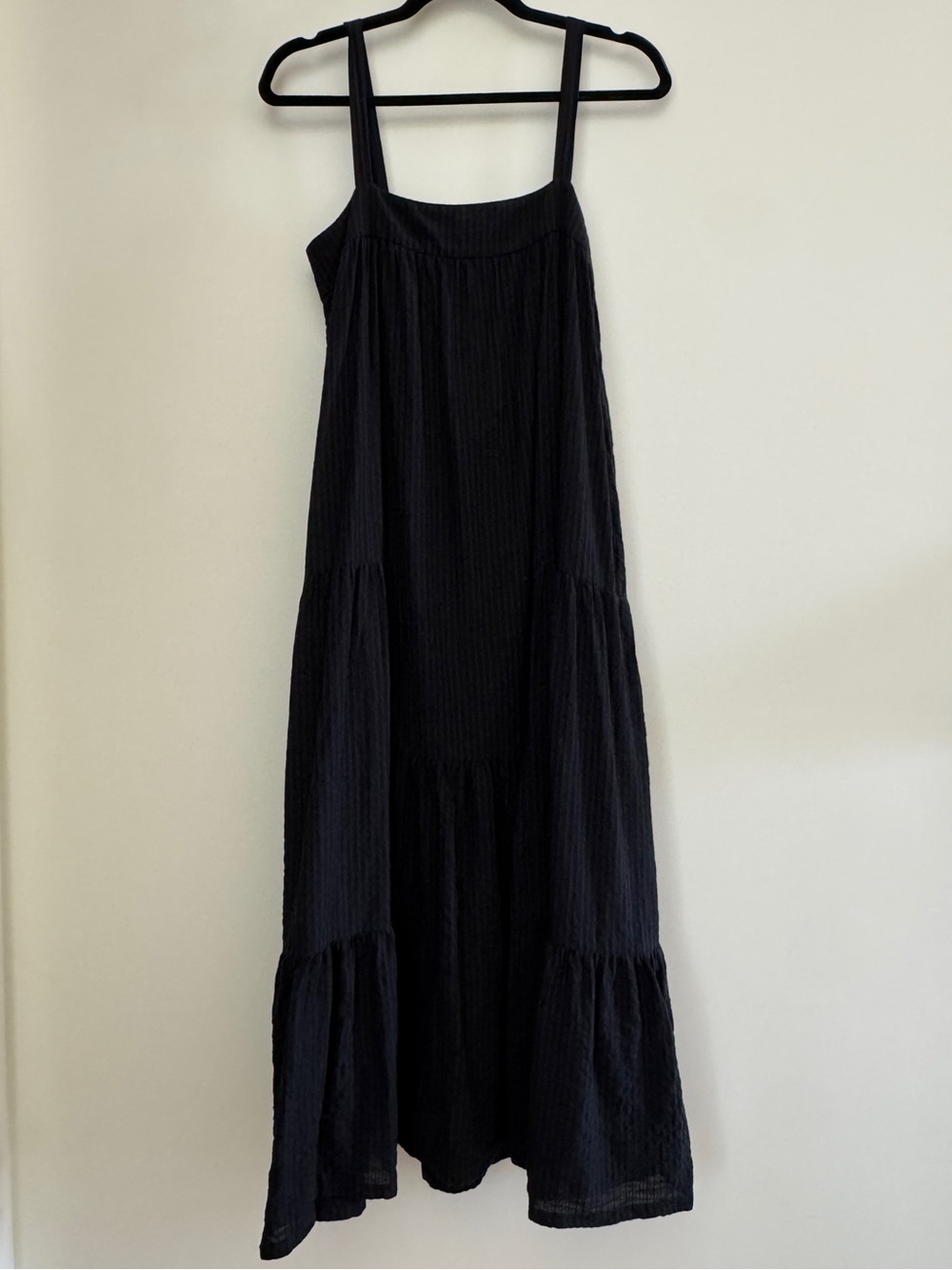 Jenni Kayne Tiered Seersucker Maxi Sundress in Black, Size S